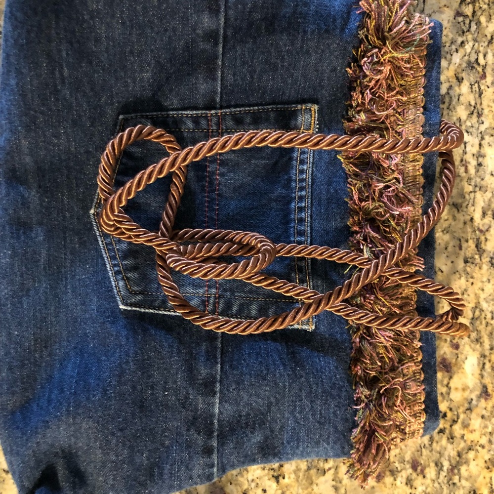 Denim Crossbody Bag with Fringe and Rope Strap